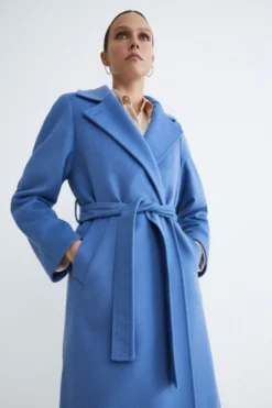 Cappotto lungo in lana e cashmere - AZZURRO