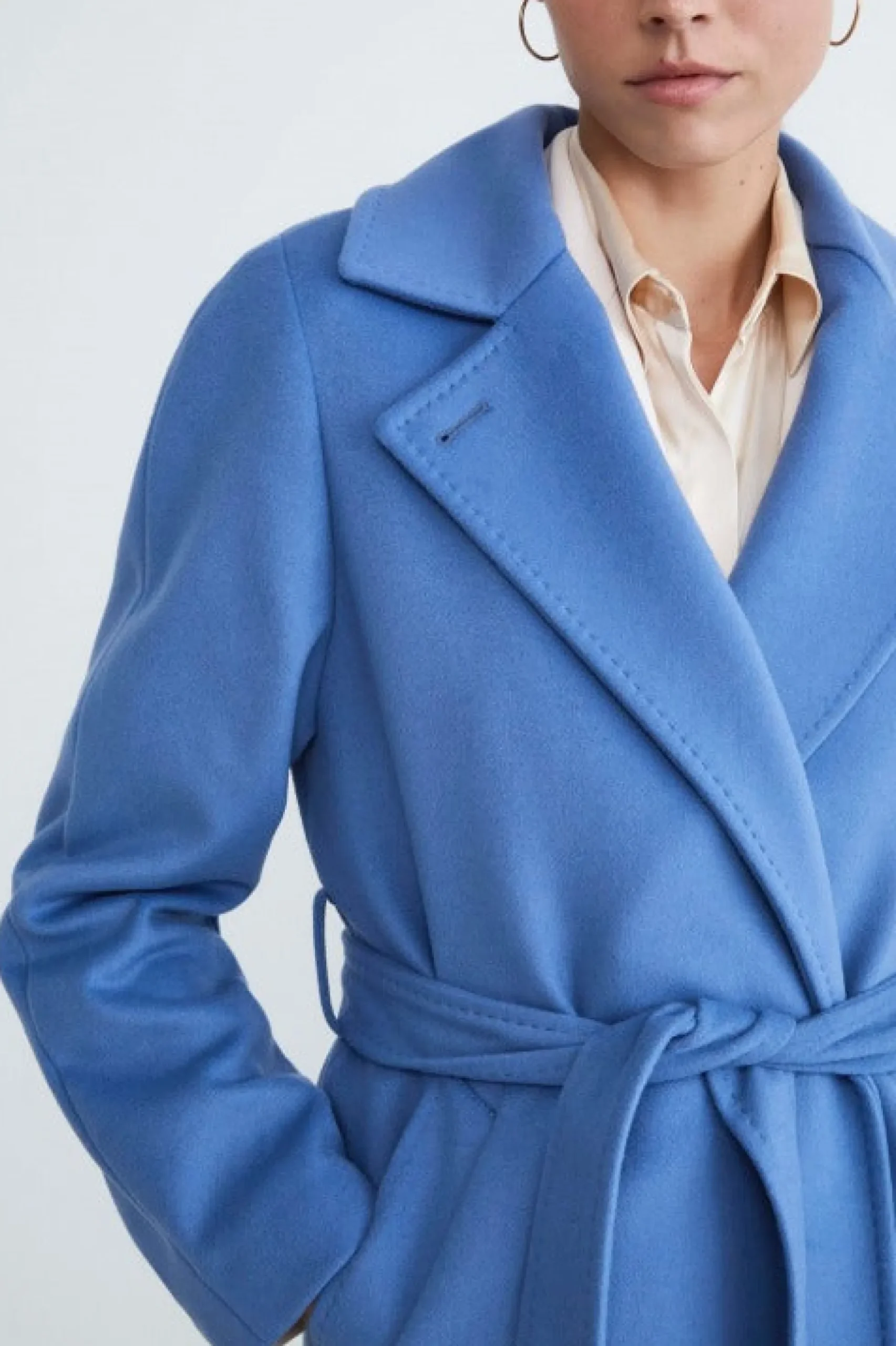 Cappotto lungo in lana e cashmere - AZZURRO