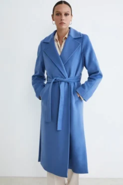 Cappotto lungo in lana e cashmere - AZZURRO