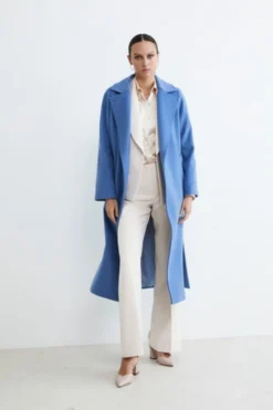 Cappotto lungo in lana e cashmere - AZZURRO