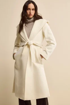 Cappotto Lungo in Lana e Cashmere con Cappuccio - PANNA