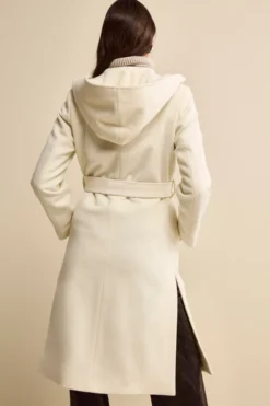 Cappotto Lungo in Lana e Cashmere con Cappuccio - PANNA