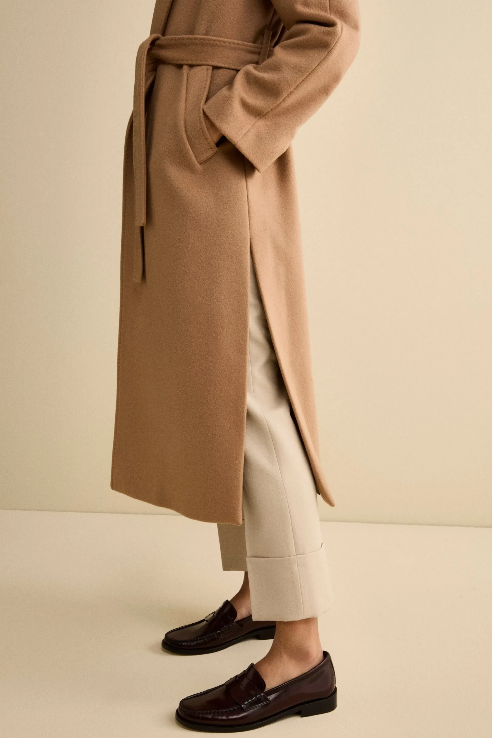 Cappotto lungo in lana e cashmere - CAMMELLO