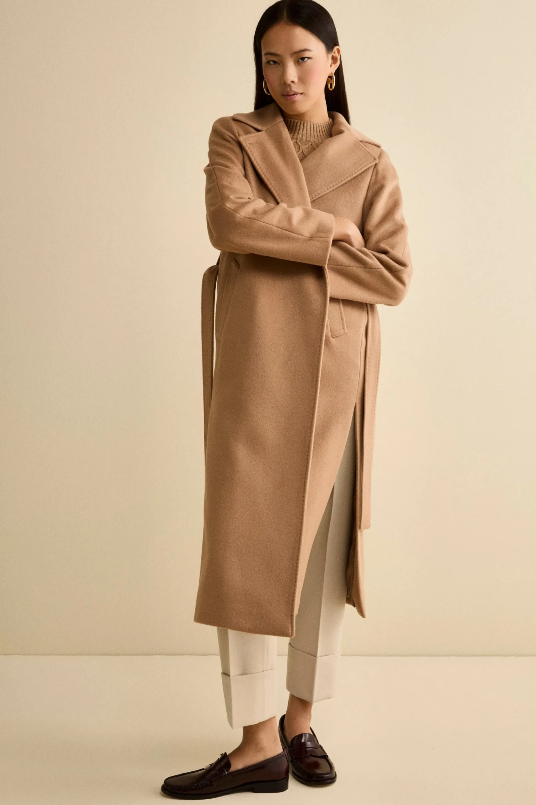 Cappotto lungo in lana e cashmere - CAMMELLO