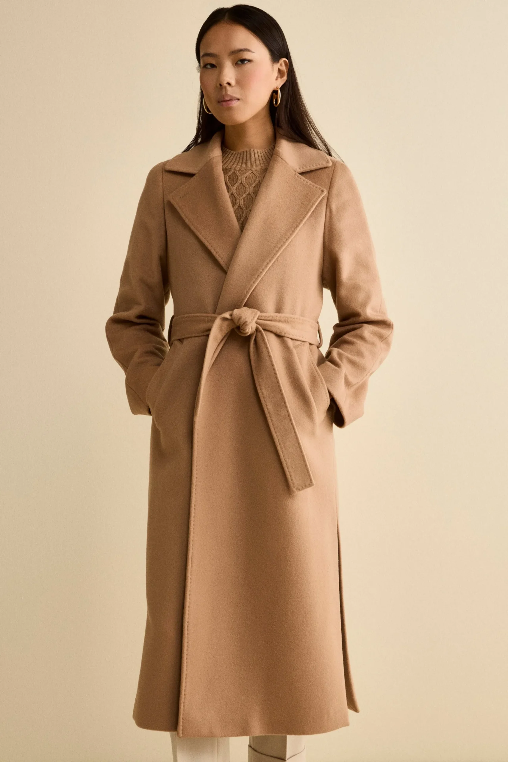 Cappotto lungo in lana e cashmere - CAMMELLO