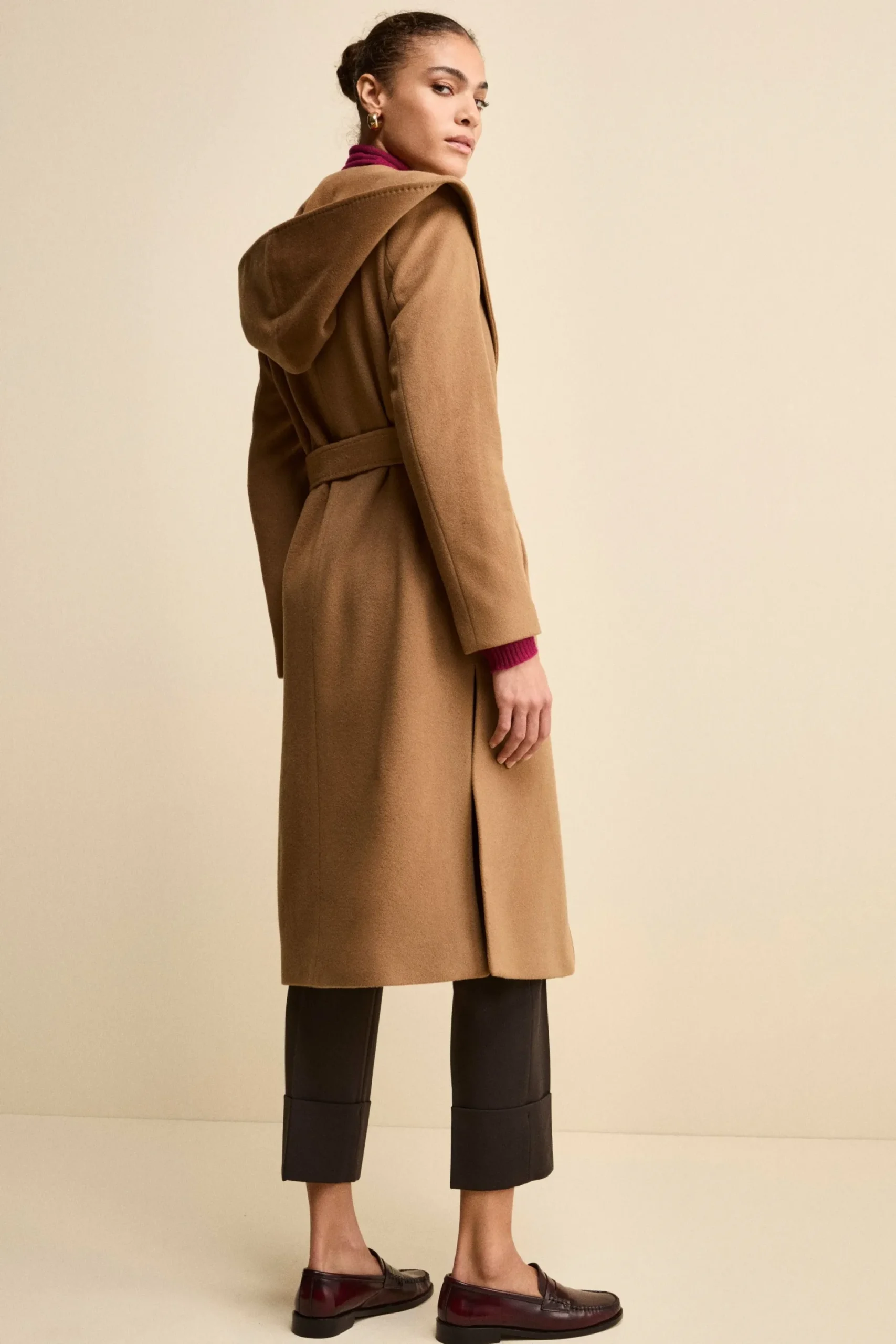 Cappotto Lungo in Lana e Cashmere con Cappuccio - CAMMELLO