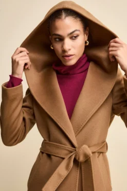 Cappotto Lungo in Lana e Cashmere con Cappuccio - CAMMELLO