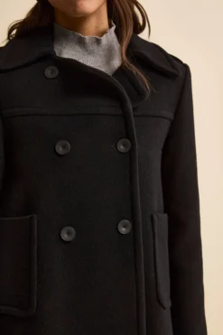 Cappotto Midi Doppiopetto in Lana Vergine con Martingala - NERO