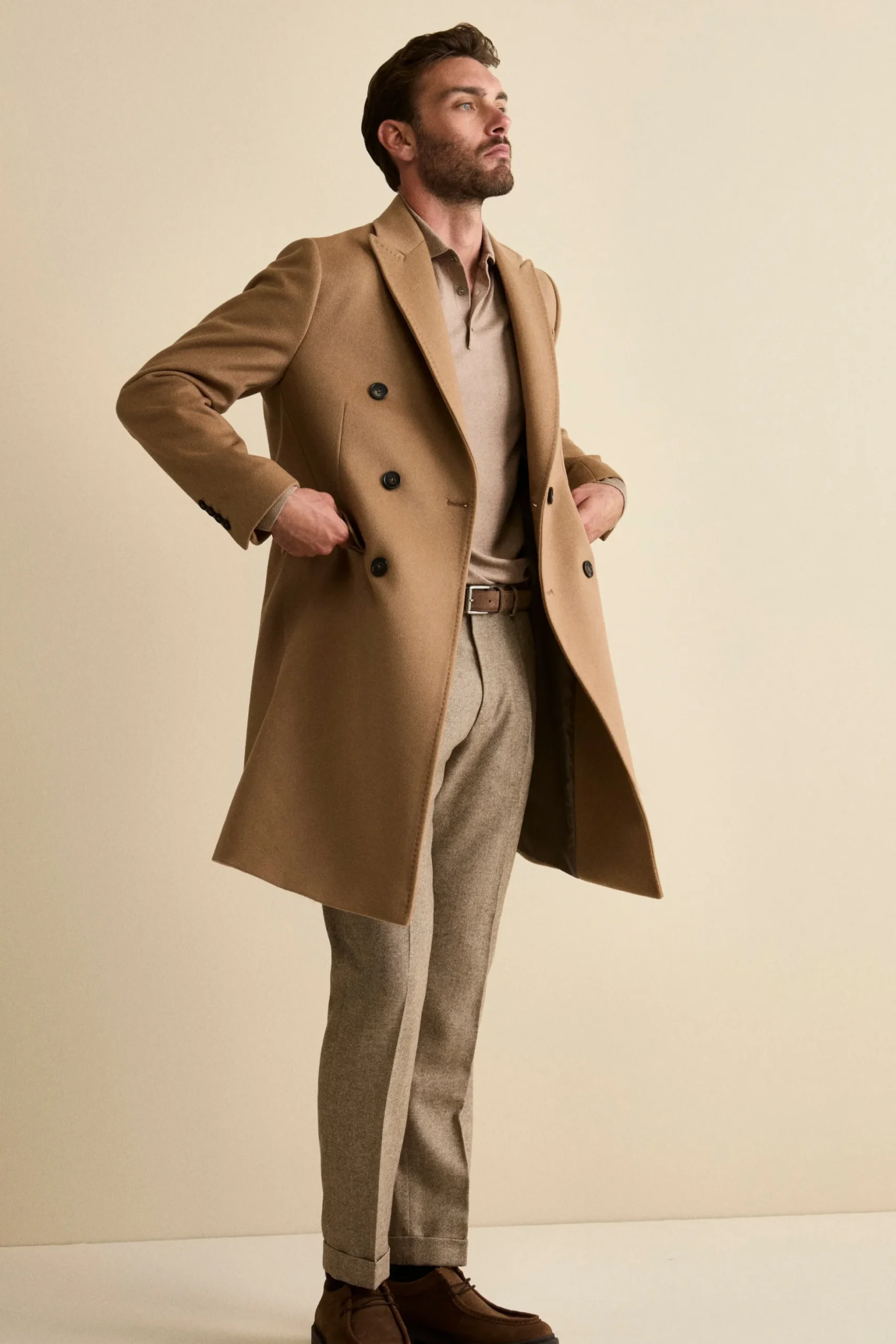 Cappotto Midi Doppiopetto in Misto Lana e Cashmere con Martingala - CAMMELLO