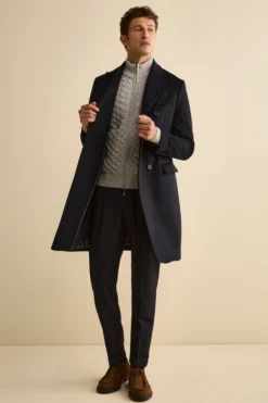 Cappotto Midi Doppiopetto in Misto Lana e Cashmere con Martingala - BLU
