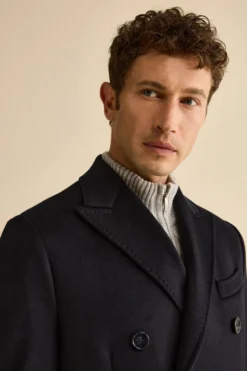 Cappotto Midi Doppiopetto in Misto Lana e Cashmere con Martingala - BLU