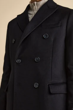 Cappotto Midi Doppiopetto in Misto Lana e Cashmere con Martingala - BLU