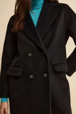Cappotto Midi Doppiopetto in Misto Lana e Cashmere - NERO