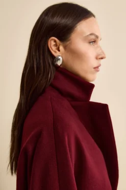 Cappotto Midi Doppiopetto in Misto Lana e Cashmere - BORDEAUX