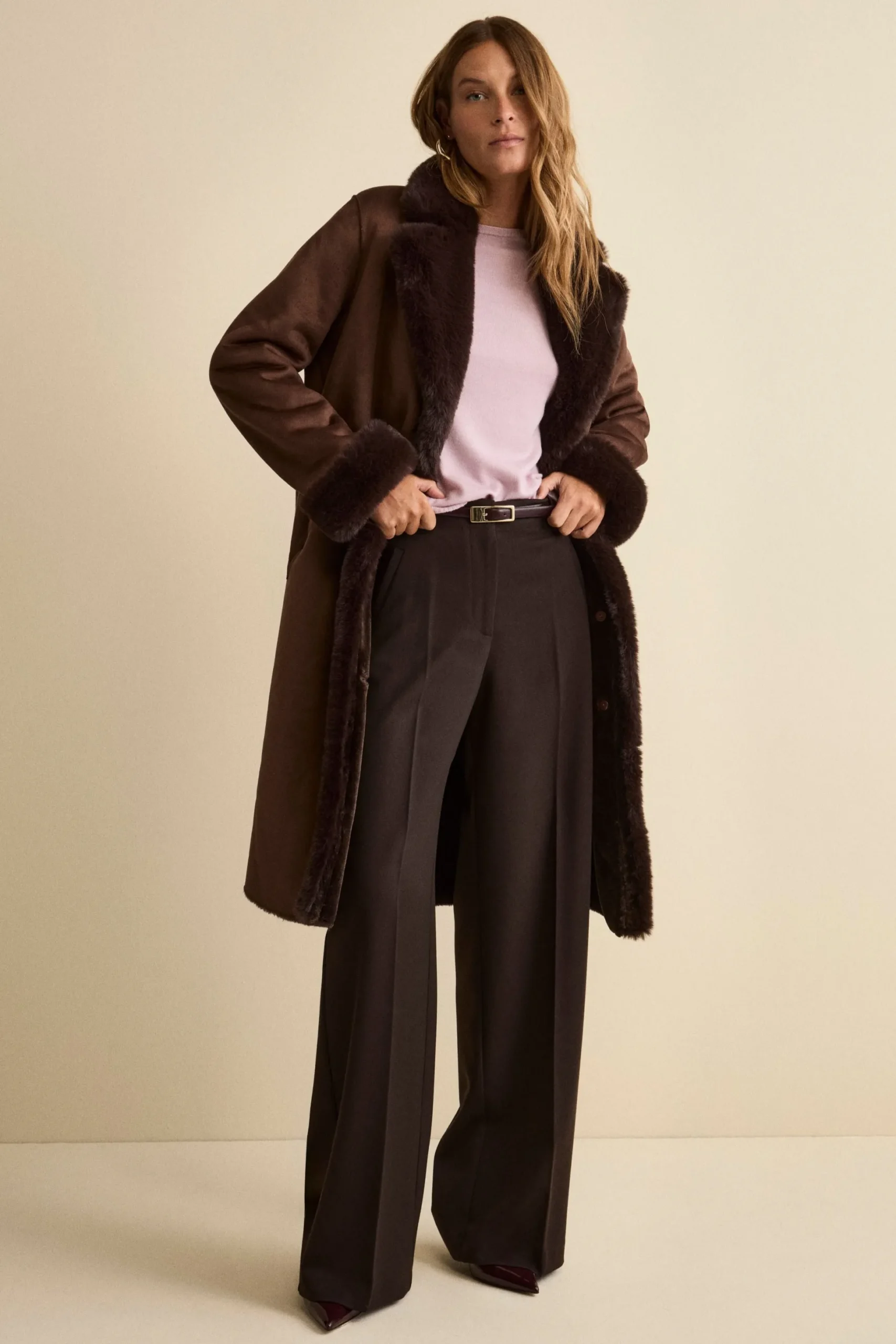 Cappotto Midi Eco-Montone - MARRONE SCURO