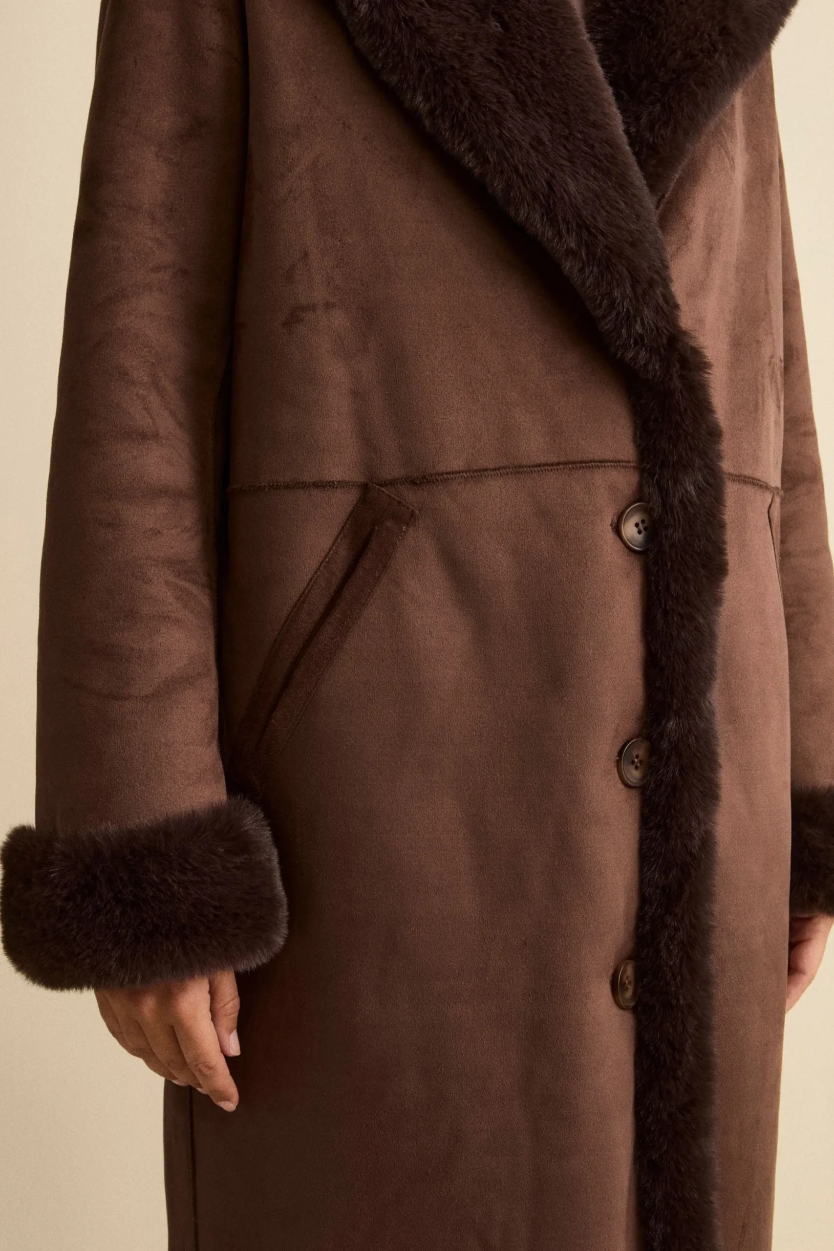 Cappotto Midi Eco-Montone - MARRONE SCURO