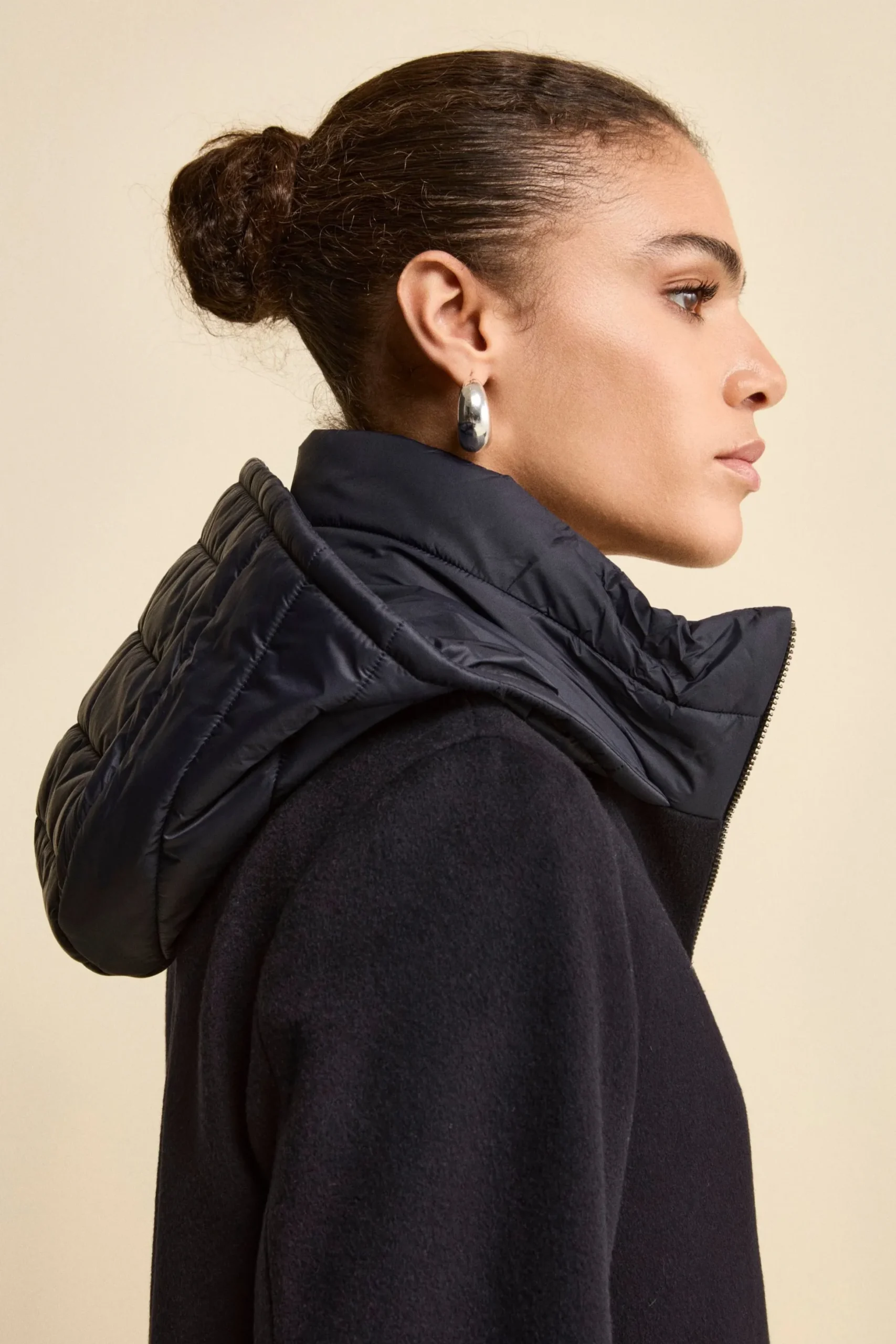Cappotto Midi in Lana e Cashmere con Zip e Cappuccio - BLU