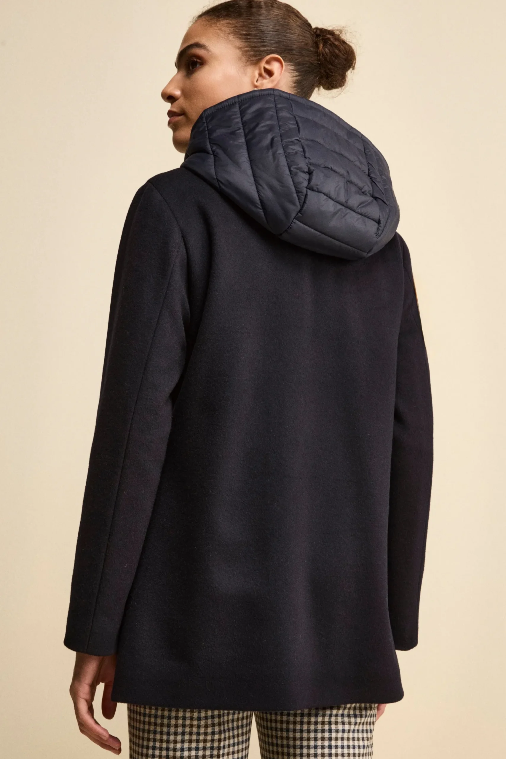 Cappotto Midi in Lana e Cashmere con Zip e Cappuccio - BLU