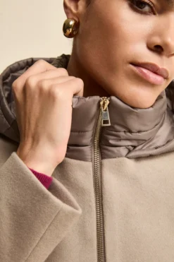 Cappotto Midi in Lana e Cashmere con Zip e Cappuccio - NOCCIOLA
