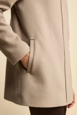 Cappotto Midi in Lana e Cashmere con Zip e Cappuccio - NOCCIOLA