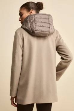 Cappotto Midi in Lana e Cashmere con Zip e Cappuccio - NOCCIOLA