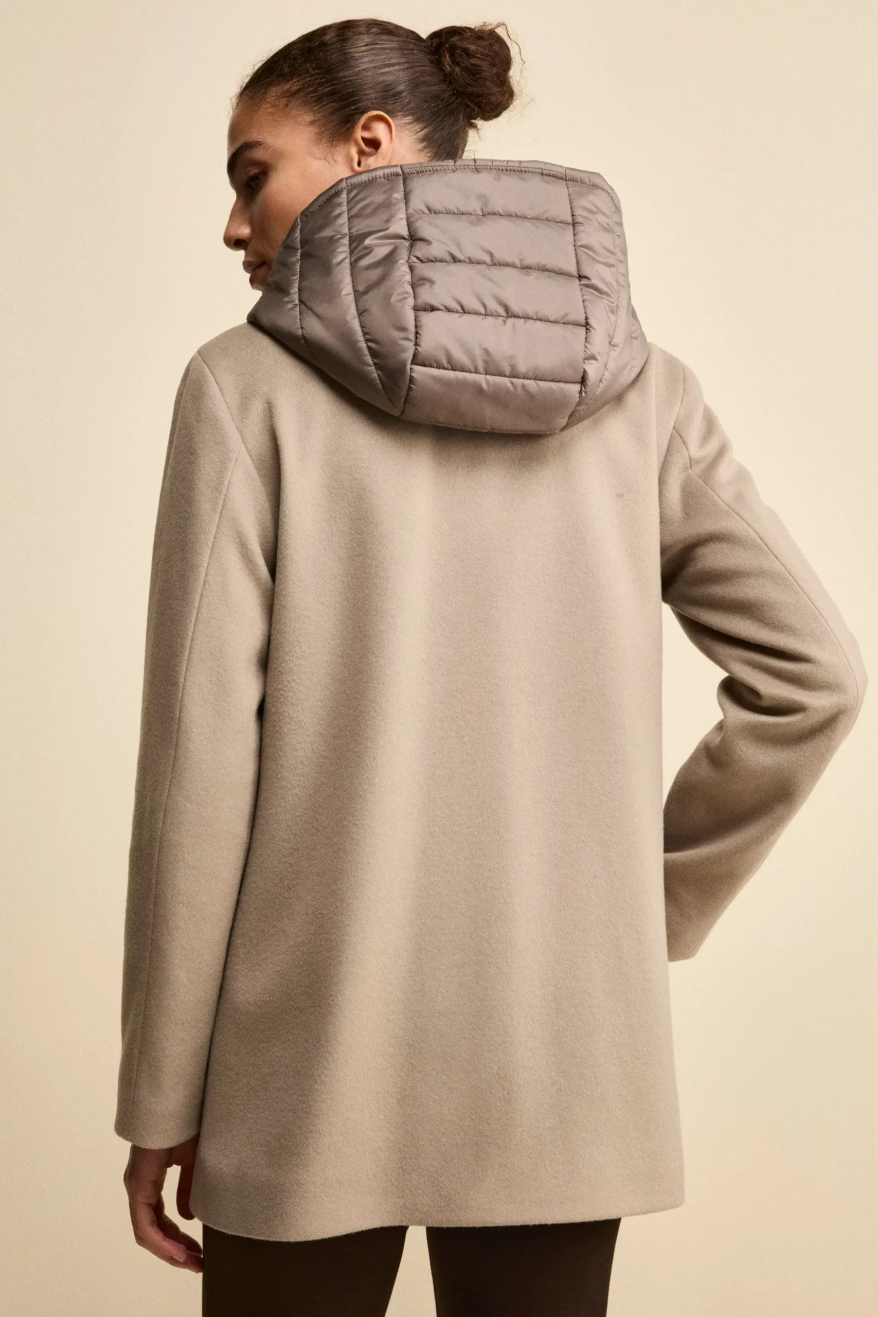 Cappotto Midi in Lana e Cashmere con Zip e Cappuccio - NOCCIOLA
