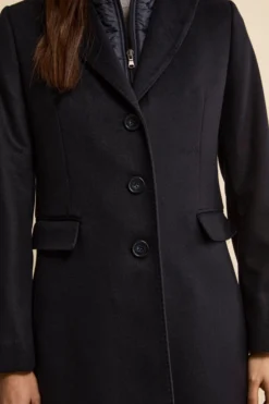 Cappotto Midi in Lana e Cashmere con Pettorina - BLU