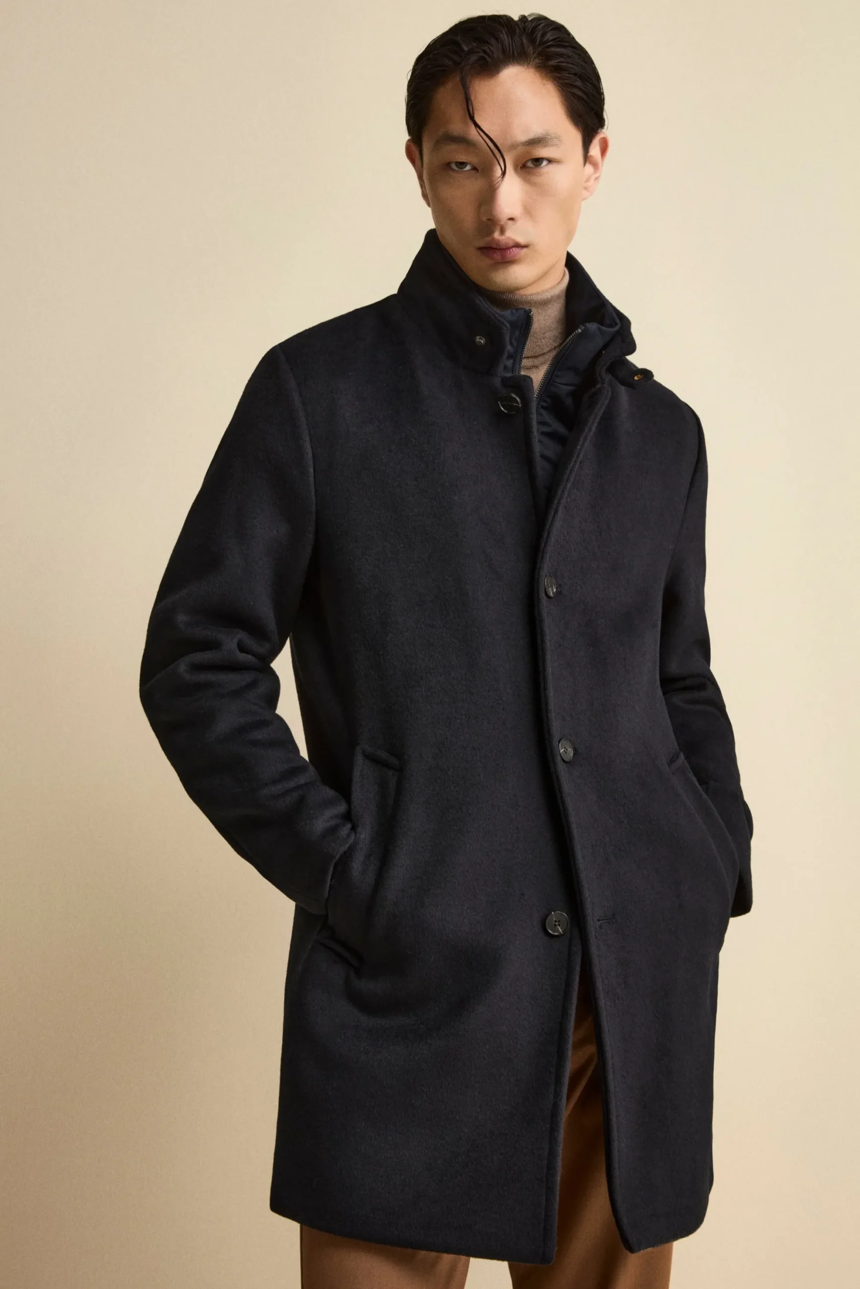 Cappotto Midi in Misto Lana con Pettorina Removibile - BLU