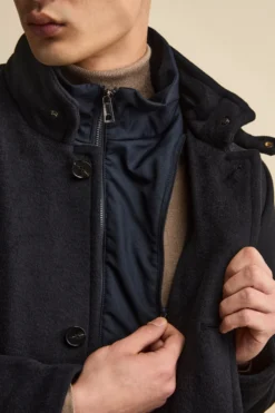 Cappotto Midi in Misto Lana con Pettorina Removibile - BLU