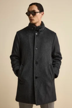 Cappotto Midi in Misto Lana con Pettorina Removibile - ANTRACITE
