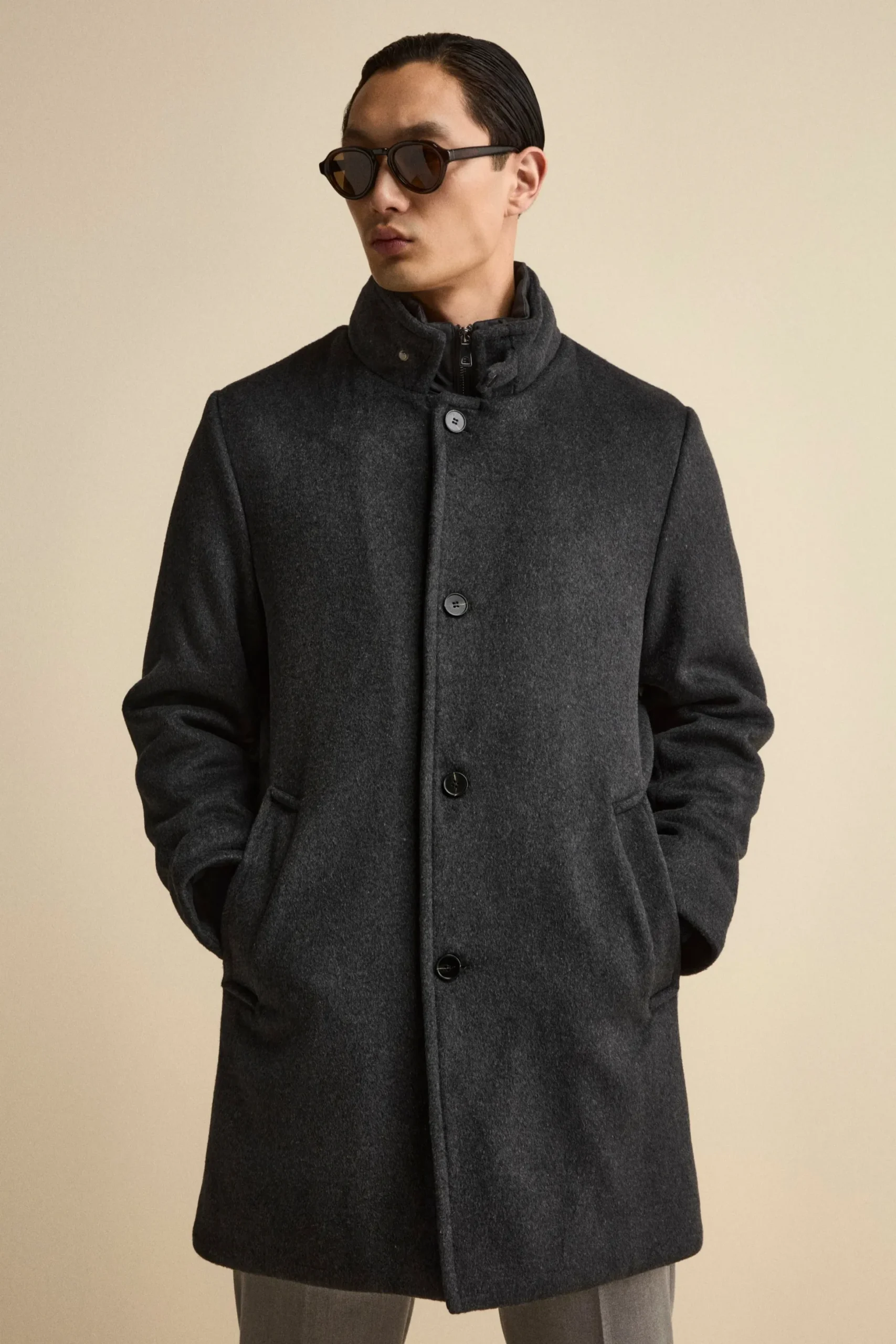 Cappotto Midi in Misto Lana con Pettorina Removibile - ANTRACITE