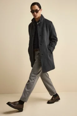 Cappotto Midi in Misto Lana con Pettorina Removibile - ANTRACITE