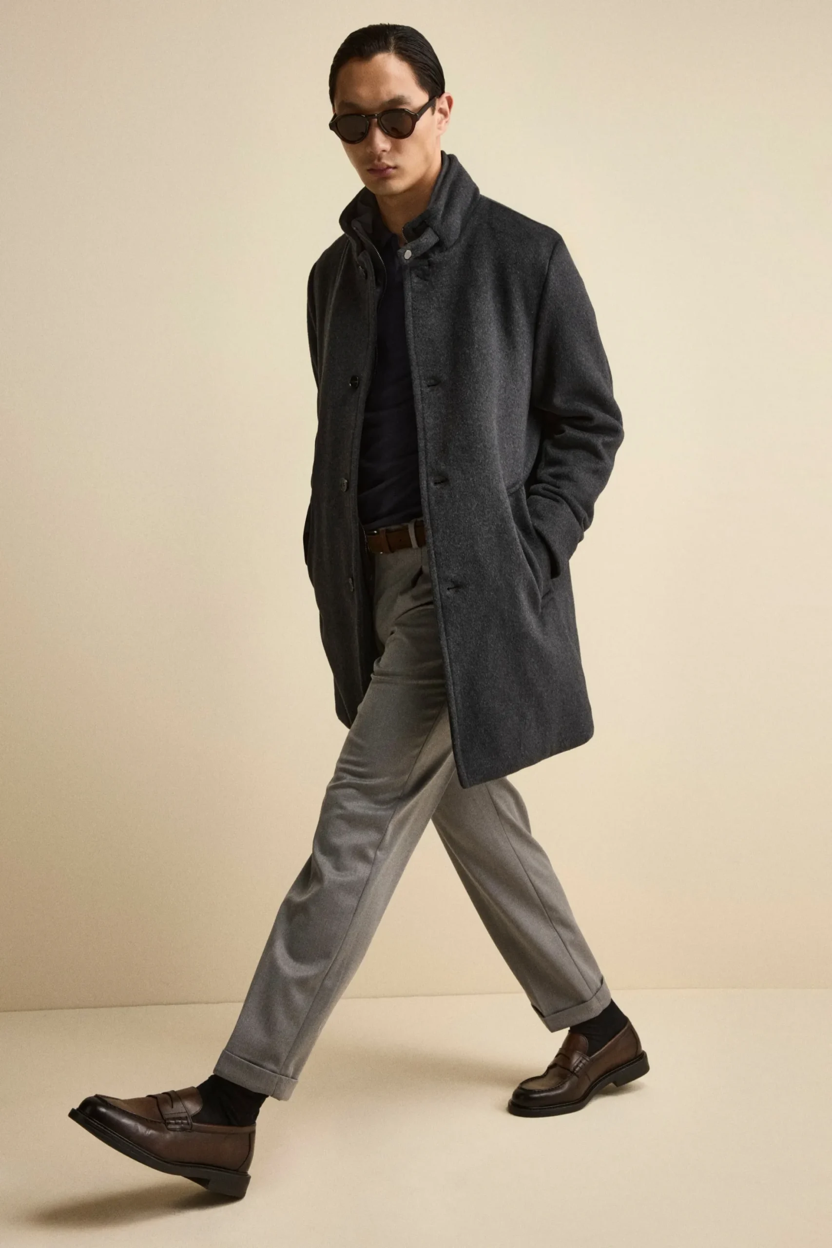 Cappotto Midi in Misto Lana con Pettorina Removibile - ANTRACITE