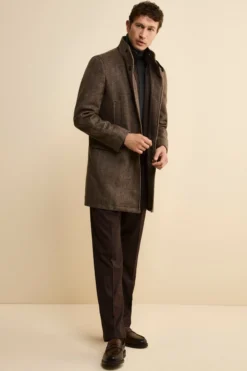 Cappotto Midi Spigato in Misto Lana e Cashmere - MARRONE MELANGE