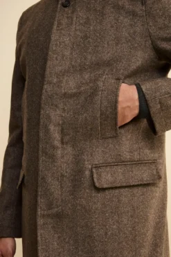 Cappotto Midi Spigato in Misto Lana e Cashmere - MARRONE MELANGE