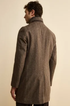 Cappotto Midi Spigato in Misto Lana e Cashmere - MARRONE MELANGE