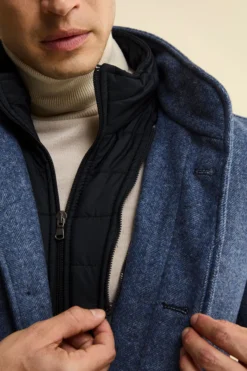 Cappotto Midi Spigato in Misto Lana e Cashmere - AZZURRO MELANGE