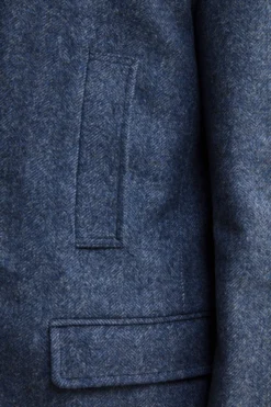 Cappotto Midi Spigato in Misto Lana e Cashmere - AZZURRO MELANGE