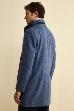 Cappotto Midi Spigato in Misto Lana e Cashmere - AZZURRO MELANGE