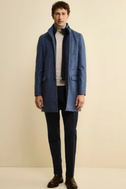 Cappotto Midi Spigato in Misto Lana e Cashmere - AZZURRO MELANGE