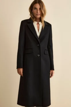 Cappotto Monopetto Lungo in Lana Vergine - NERO
