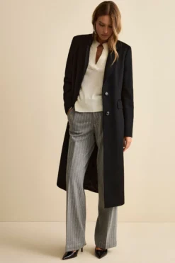 Cappotto Monopetto Lungo in Lana Vergine - NERO