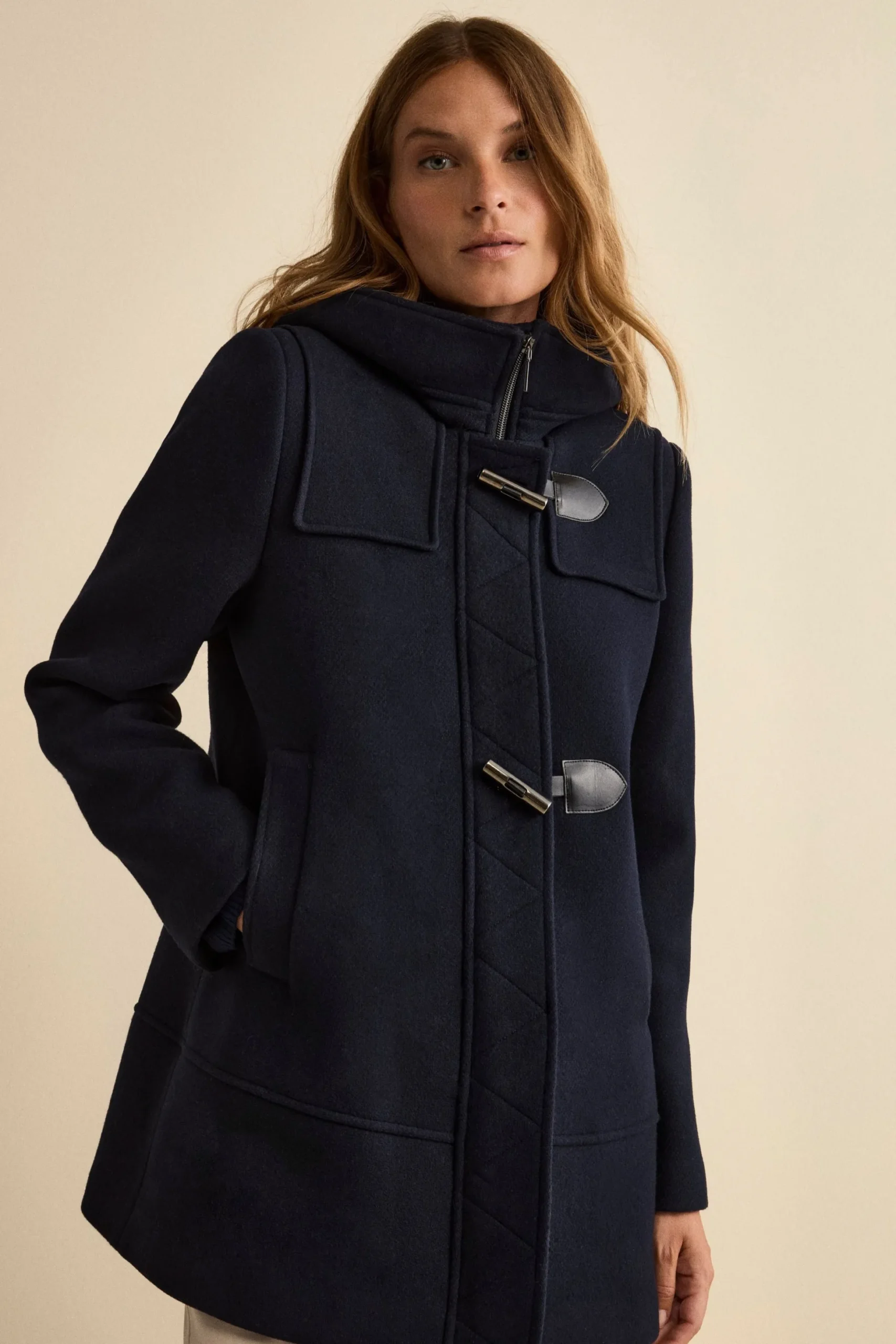 Cappotto Montgomery Misto Lana con Cappuccio - BLU