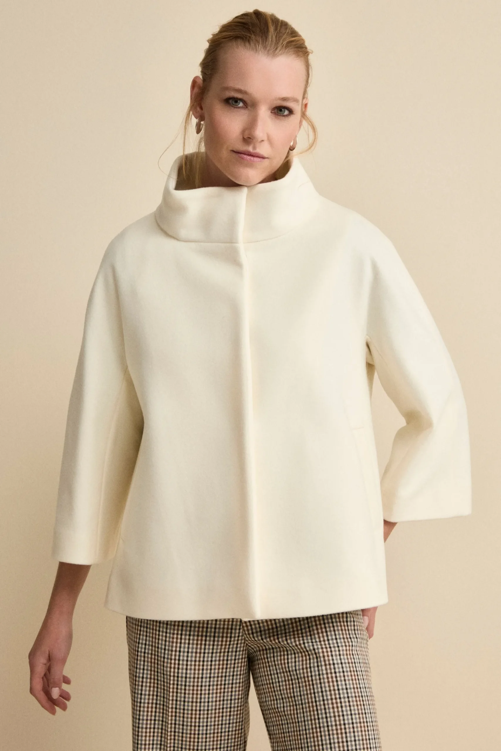 Cappotto Over Corto in Misto Lana e Cashmere - BIANCO