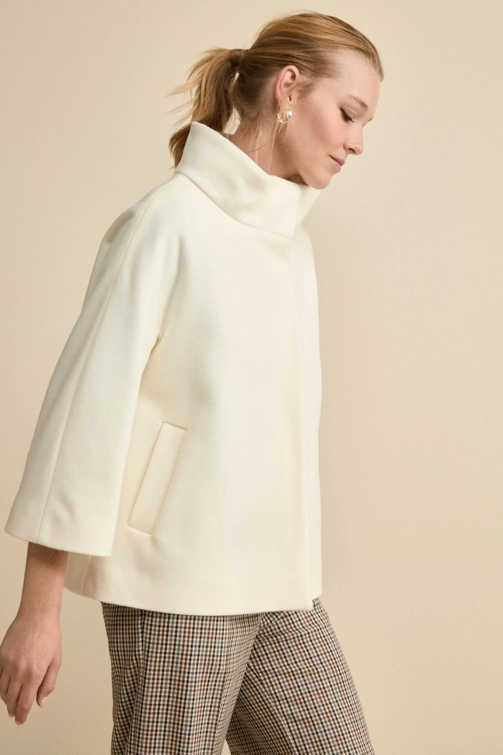 Cappotto Over Corto in Misto Lana e Cashmere - BIANCO