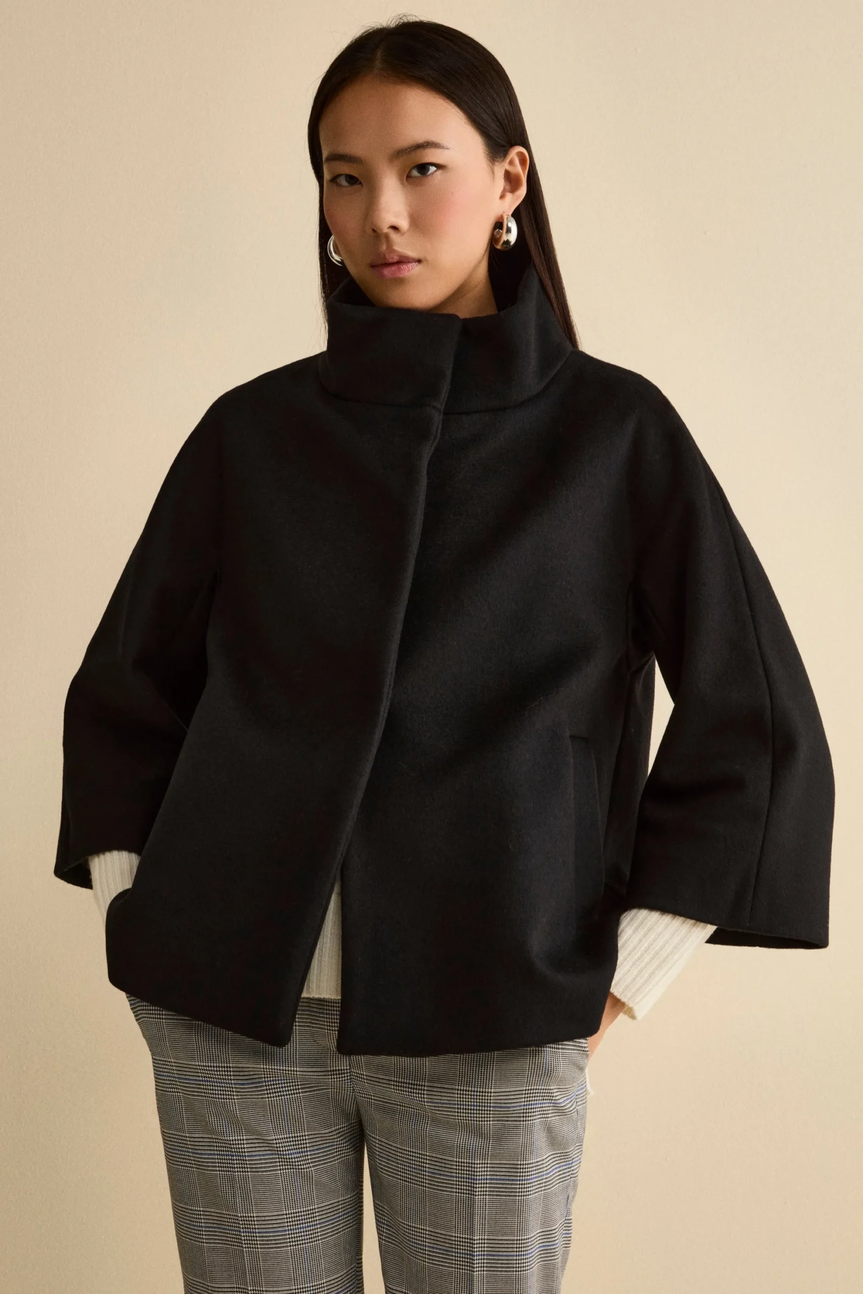 Cappotto Over Corto in Misto Lana e Cashmere - NERO