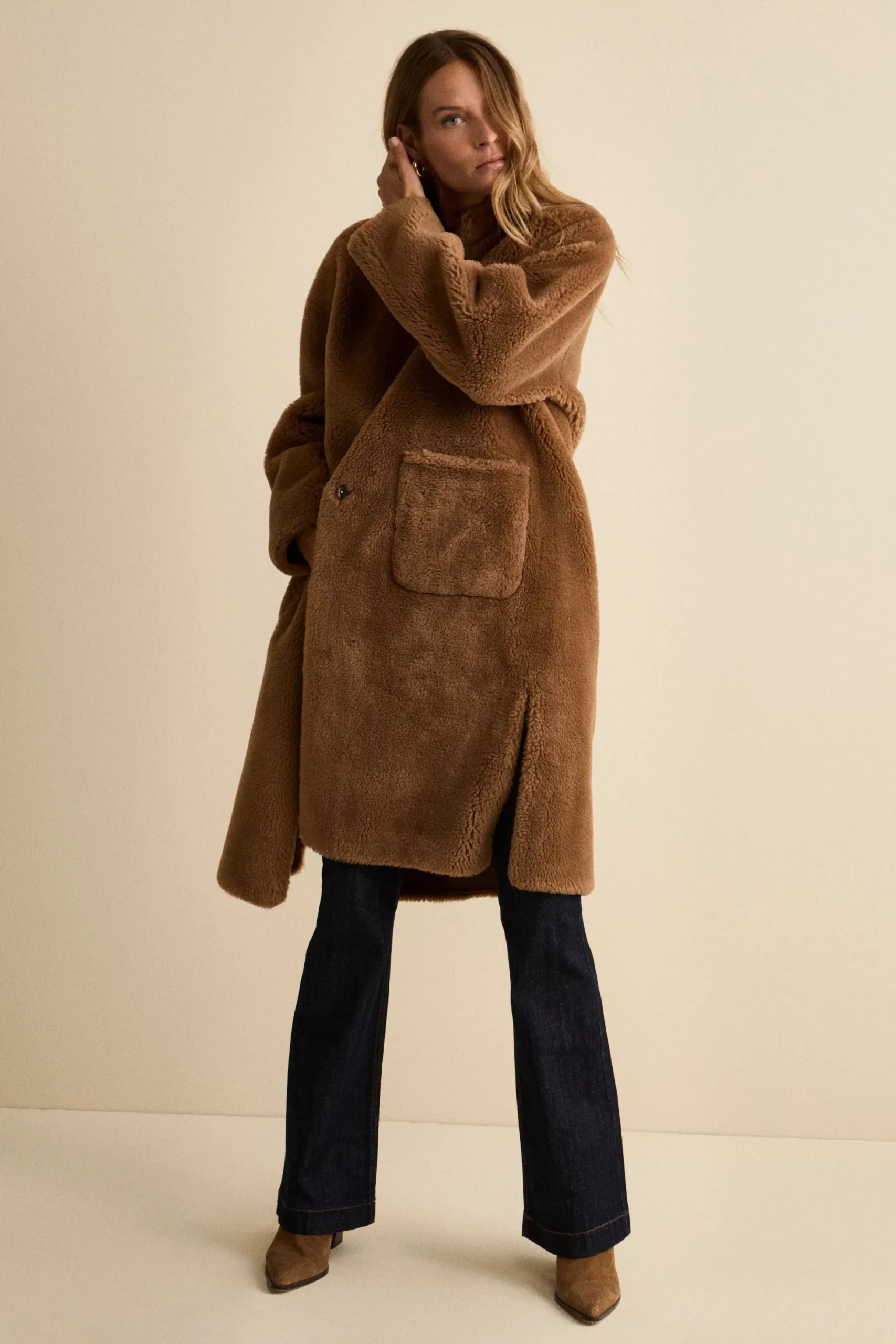Cappotto Teddy Reversibile in Misto Lana - TABACCO