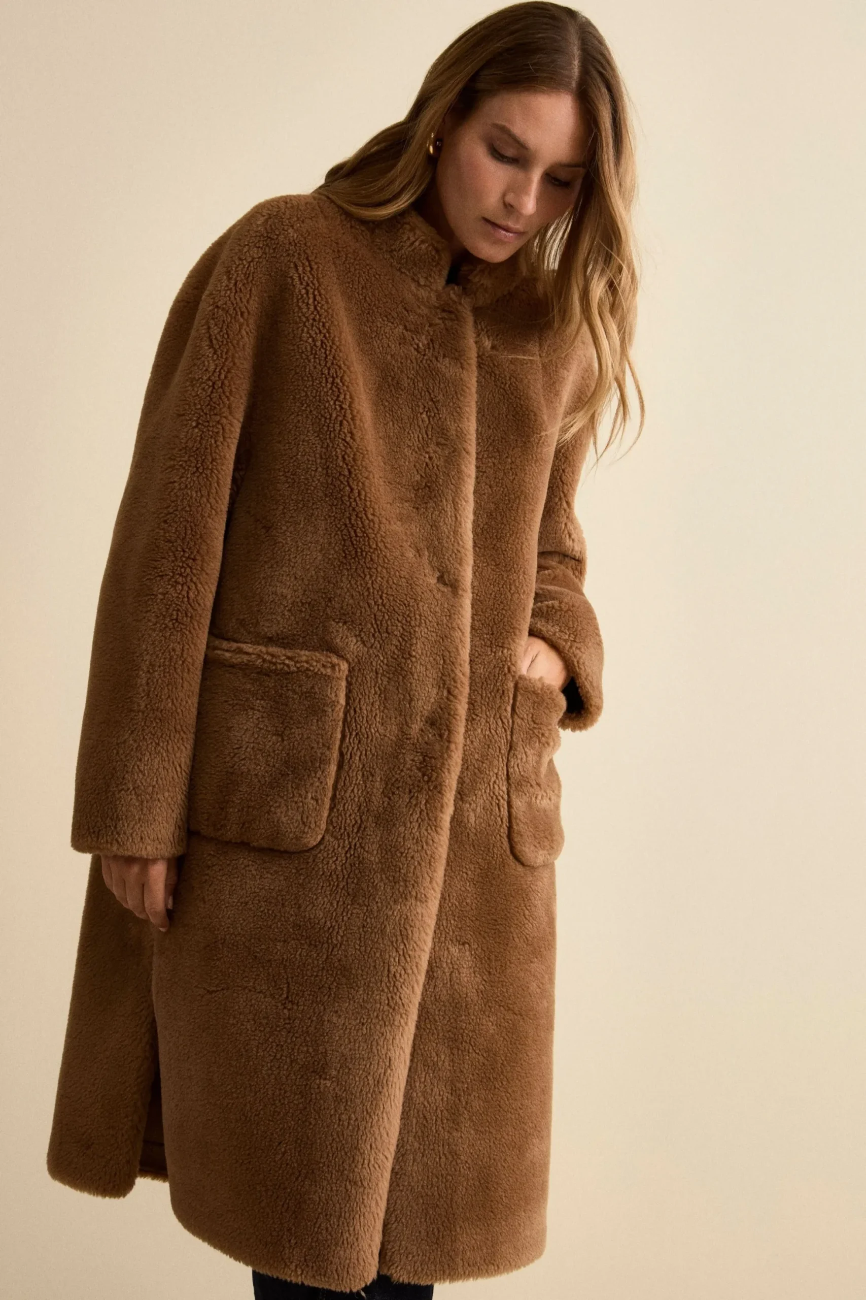 Cappotto Teddy Reversibile in Misto Lana - TABACCO