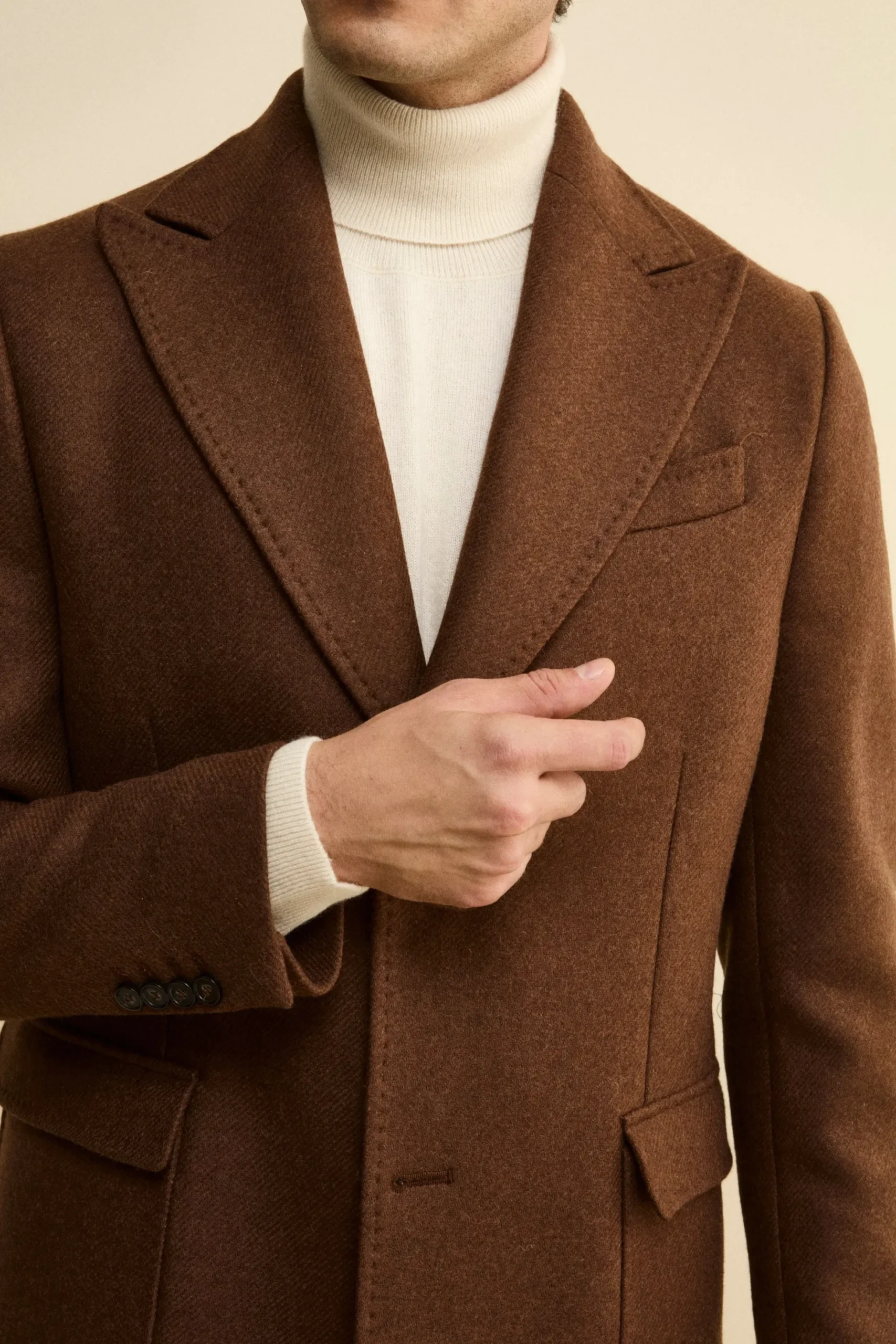 Cappotto Twill in Lana - MARRONE