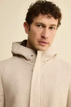 Cappotto Twill in Misto Lana con Zip e Cappuccio - TORTORA